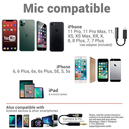 Lavalier Lapel Microphone with Adapter Compatible with iPhone X, XR, XS, XS Max, 8, 8 Plus, 7, 7 Plus - iPhone Microphone for Video Recording