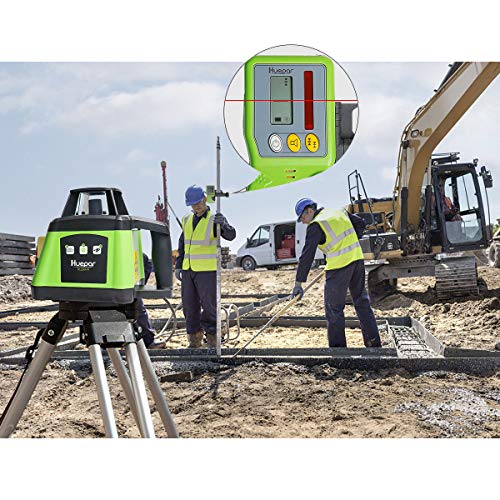 Huepar Electronic Self Leveling Rotary Laser Level Kit 360 Horizontal Beam Interior/Exterior Level Tool Receiver Protective Glasses Alkaline Battery