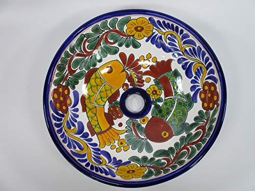 14" round TALAVERA VESSEL SINK Mexican handmade ceramic bathroom basin, folk art