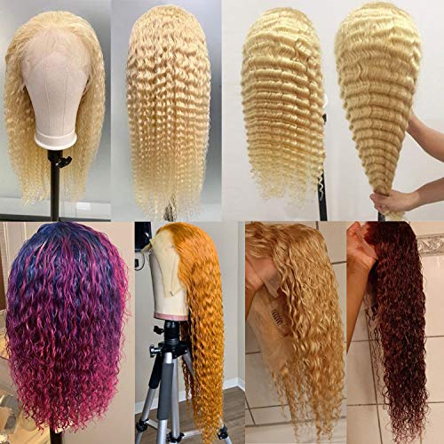 18 Inch 613 Lace Front Wig Curly Brazilian Virgin Human Hair Blonde Deep Wave Lace Front Wigs for Black Women 150% Density Pre Plucked with Baby Hairs, Can be Dyed