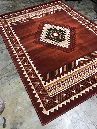 Kingdom Southwest Native American Area Rug Rust Terra Cotta Burgundy Green Beige Design D143 (8 Feet X 10 Feet)