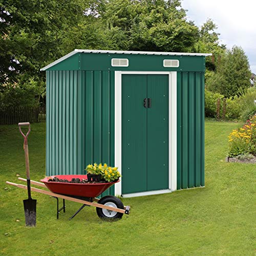 Solaura 6'x4' Outdoor Vented Storage Shed Garden Backyard Tool Steel Cabin (Green)