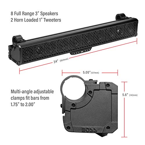 BOSS Audio Systems BRT34A ATV UTV Sound Bar System - 34" Wide, Weatherproof 3 inch Full Range Speakers