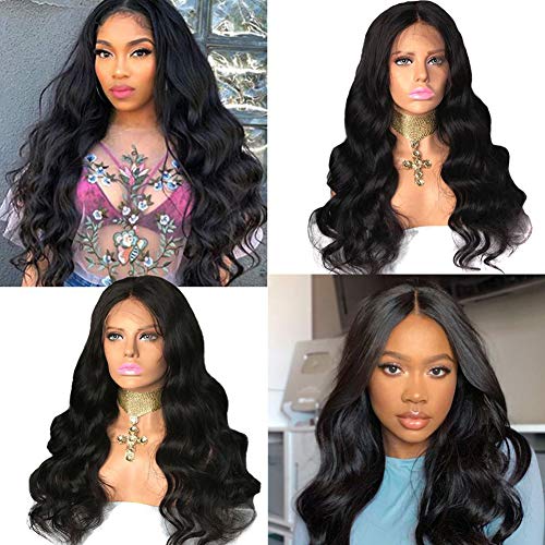 13x4 Human Hair Lace Front Wigs Brazilian Body Wave Frontal Wig Pre Plucked With Baby Hair Natural Hairline Body Wave Wigs For Black Women 150% Density Natural Color(16 Inch)
