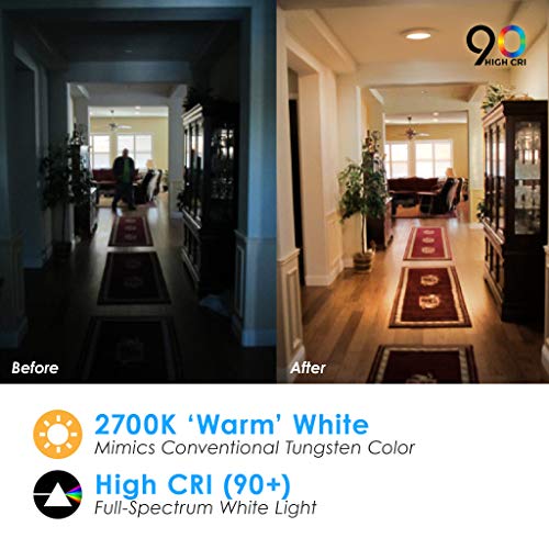 20 Pack 5/6" Inch LED Slim Ceiling Disk Light, Soft White 2700K with 4" J-Box AC Technology, 15W, 120V, CRI>90, Beam Spread 120, 1000 Lumens, Dimmable, Energy Star and Intertek Listed