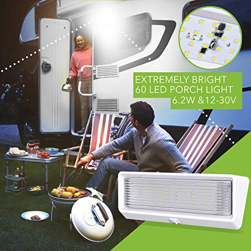 Leisure LED RV Exterior Porch Utility Light with Switch XL 12v 650 Lumen Lighting Fixture. Replacement Lighting for RVs, Trailers, Campers, 5th Wheels White Base Clear Lens (White, 1-Pack)