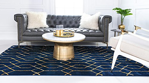 Unique Loom Marilyn Monroe Glam Collection Textured Geometric Trellis Navy Blue Gold Area Rug (8' 0 x 10' 0)