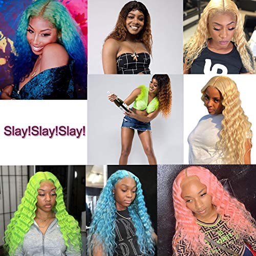 18 Inch 613 Lace Front Wig Curly Brazilian Virgin Human Hair Blonde Deep Wave Lace Front Wigs for Black Women 150% Density Pre Plucked with Baby Hairs, Can be Dyed