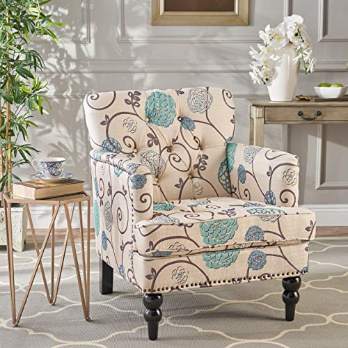 Christopher Knight Home Harrison Fabric Tufted Club Chair, White / Blue