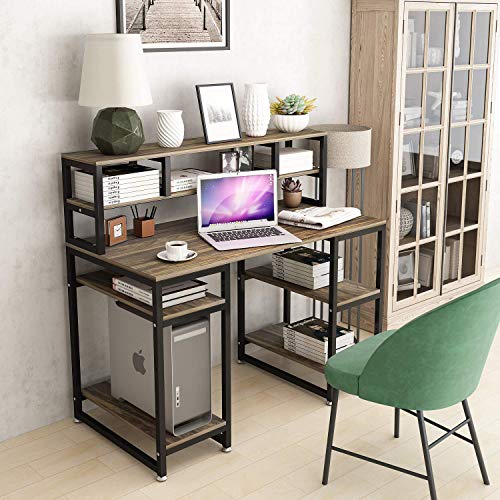 Computer Desk with Hutch DEWEL 47” Office Desk Gaming Table Writing Study Table Workstation with 2 Storage Bookshelf for Home Office