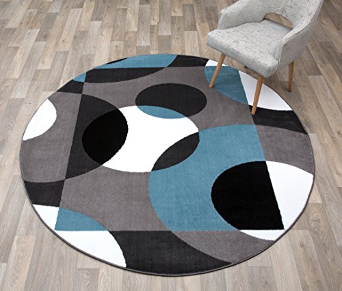 Modern Circles Round Area Rug 6' 6" Blue (6' 6" Diameter)