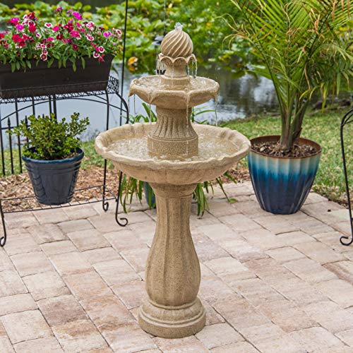 Kenroy Home Classic Outdoor Solar Floor Fountain ,44 Inch Height, 22 Inch Width, 22 Inch Ext. with Sandstone Finish