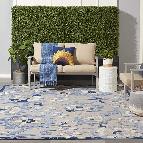 Nourison Aloha Floral Tropical Indoor/Outdoor Blue/Grey 7' x 10' Area Rug, (7' x 10')