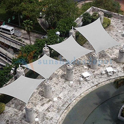 TANG Sunshades Depot 20'x20' Sun Shade Sail for Outdoor Facility and Activities 180 GSM with 8'' inch Hardware Kit Square Permeable Canopy Light Gray/Light Grey Custom Commercial Standard