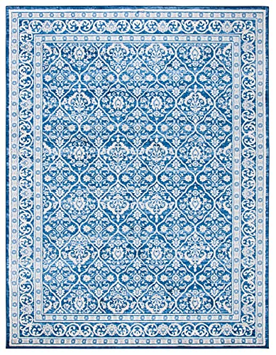 SAFAVIEH Brentwood Collection BNT870M Oriental Damask Trellis Non-Shedding Living Room Bedroom Dining Home Office Area Rug, 8' x 10', Navy / Light Grey