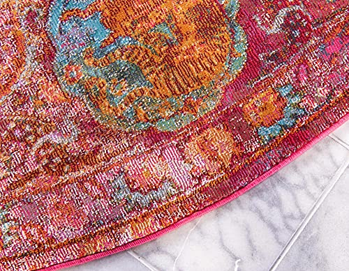 Unique Loom Baracoa Collection Bright Tones Vintage Traditional Round Rug, 8 ft 4 in, Red/Pink