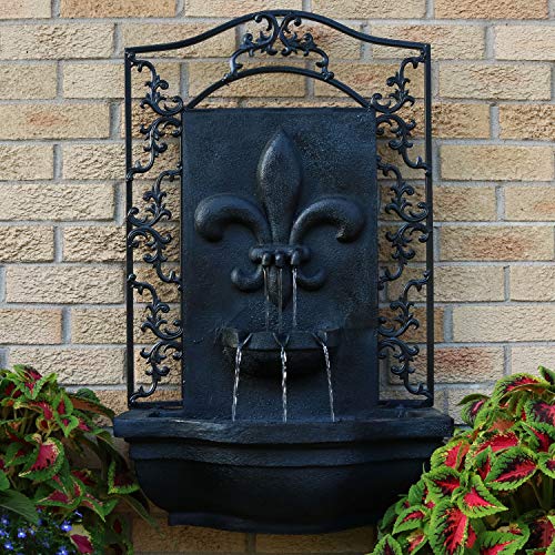 Sunnydaze French Lily Outdoor Wall Water Fountain Wall Mounted Fountain Lead Finish 33"