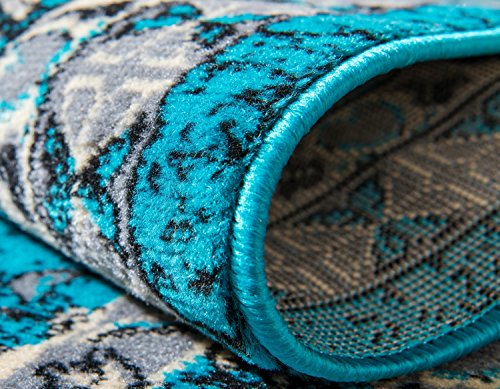 Unique Loom Taftan Collection Geometric Tribal Turquoise Area Rug (9' 10 x 13' 0)