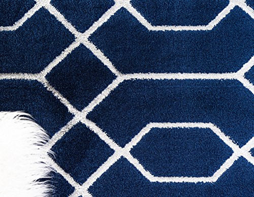 Unique Loom Marilyn Monroe Glam Collection Textured Geometric Trellis Navy Blue Silver Area Rug (8' 0 x 10' 0)