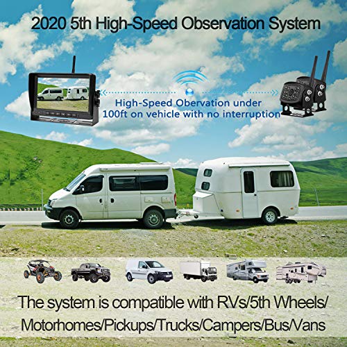 RV Dual Digital Wireless Backup Camera Kit W/ 7in LCD Monitor Trailer Rear View Front No Interference IP69 Waterproof Latest Wide Angle