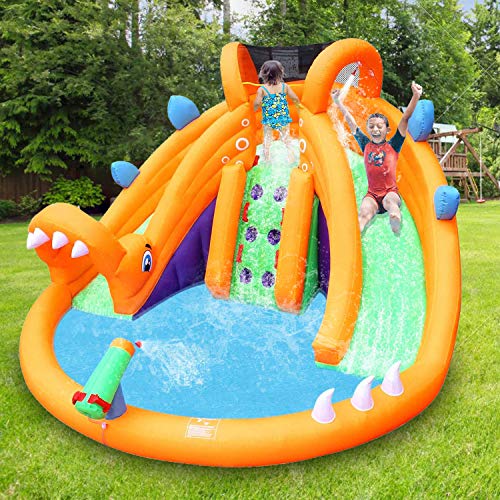 BESTPARTY Dinosaur Inflatable Water-Slide Bounce House Inflatable Jumper Bouncy House with Blower