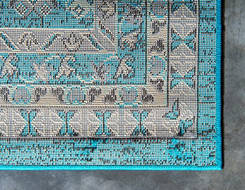 Unique Loom Taftan Collection Geometric Tribal Turquoise Area Rug (9' 10 x 13' 0)