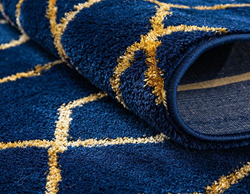 Unique Loom Marilyn Monroe Glam Collection Textured Geometric Trellis Navy Blue Gold Area Rug (8' 0 x 10' 0)