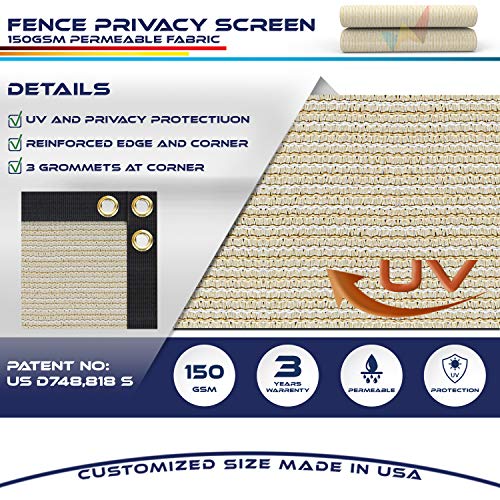 Windscreen4less Heavy Duty Privacy Screen Fence in Color Beige with White Stripes 5' x 200' Brass Grommets w/3-Year Warranty 150 GSM (Customized Size)