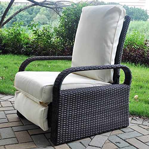 Outdoor Wicker Recliner Chair w/ 5.12'' Thickness Cushions, Automatic Adjustable Rattan, Aluminum Frame