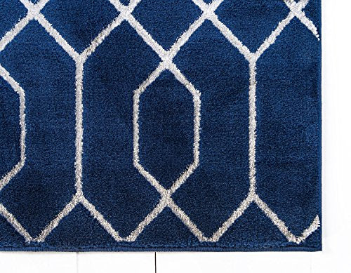 Unique Loom Marilyn Monroe Glam Collection Textured Geometric Trellis Navy Blue Silver Area Rug (8' 0 x 10' 0)