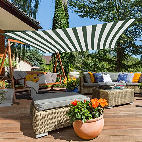 COARBOR Sun Shade Sail Canopy Green/White Wide Stripes 13'x14' UV Block Canopy Perfect for Patio Outdoor Garden (We Make Custom Sizes)