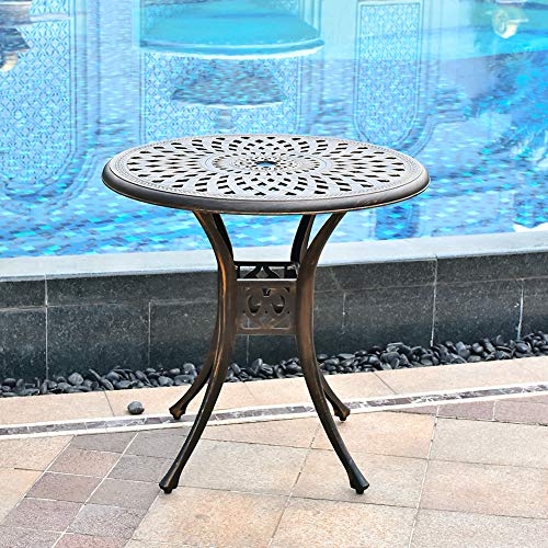 TITIMO 31 inch Diameter Outdoor Round Patio Bistro Dining Table Cast Aluminum with Umbrella Hole Conversation Table …