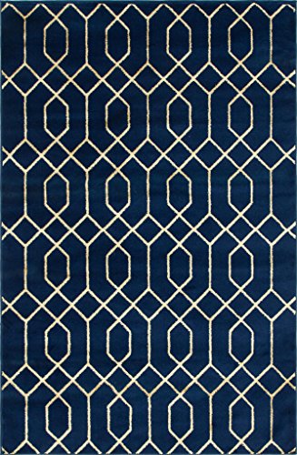 Unique Loom Marilyn Monroe Glam Collection Textured Geometric Trellis Navy Blue Gold Area Rug (8' 0 x 10' 0)