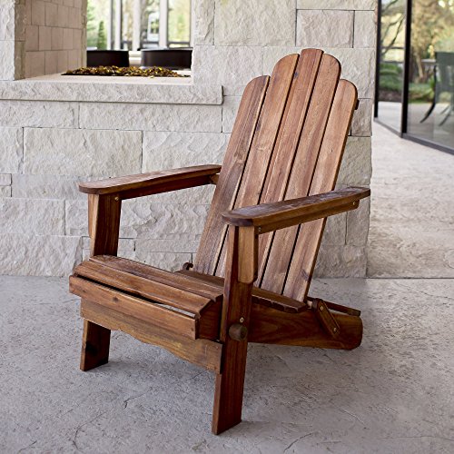 Walker Edison Furniture Company AZWACBR Outdoor Patio Wood Adirondack Foldable Chair All Weather Backyard Conversation Garden Poolside Balcony, Set of 1, Brown