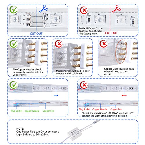 Brillihood Flexible LED RGB Rope Light Strip Multi Color Changing Dimmable Waterproof Indoor/Outdoor Remote Controller - (50m/164ft)