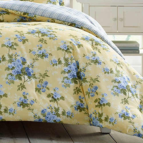 Laura Ashley Home | Cassidy Collection | 5pc Luxury Ultra Comforter, All Season Premium Bedding Set, Stylish Delicate Design for Home Décor, Twin, Soft Yellow
