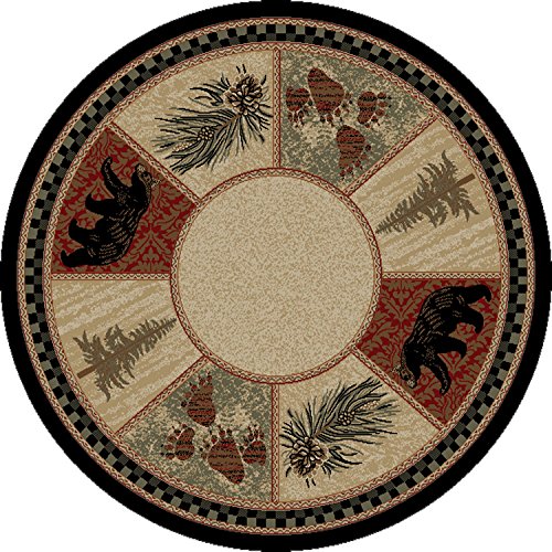 Rustic Lodge Black Bear 8' Round Area Rug, 7'10x7'10
