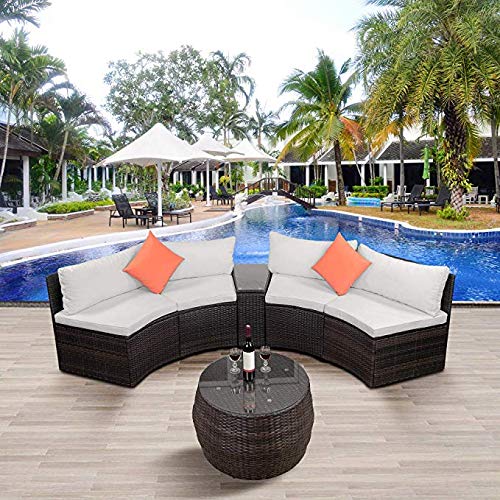 LZ LEISURE ZONE 6-Piece Outdoor Patio Sofa Furniture Sets Half-Moon Sectional Wicker W/ Two Pillows & Coffee Table Beige Cushions