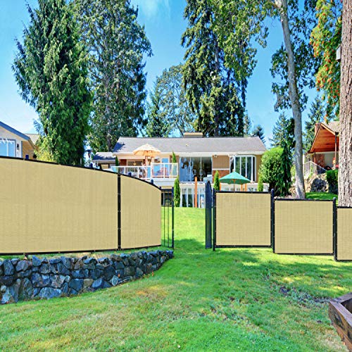 Windscreen4less Heavy Duty Privacy Screen Fence in Color Beige with White Stripes 5' x 200' Brass Grommets w/3-Year Warranty 150 GSM (Customized Size)