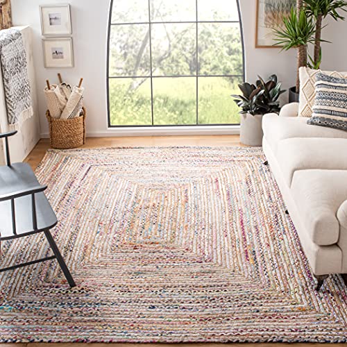 Safavieh Cape Cod Collection CAP202B Handmade Boho Braided Jute & Cotton Area Rug, 6' x 9', Beige / Multi