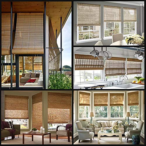 PASSENGER PIGEON Bamboo Roller Shades, Light Filtering Roll Up Blinds with Valance, 75" W x 60" L, Sarasota Camel