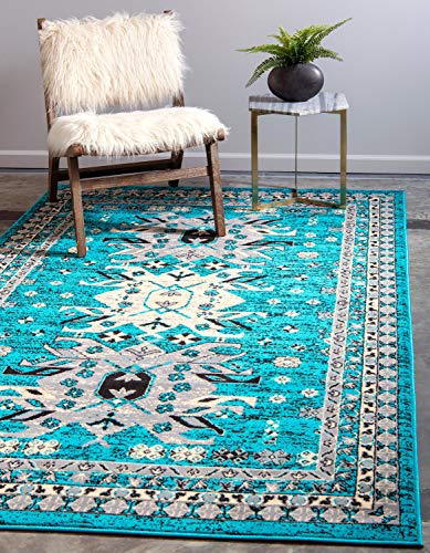 Unique Loom Taftan Collection Geometric Tribal Turquoise Area Rug (9' 10 x 13' 0)