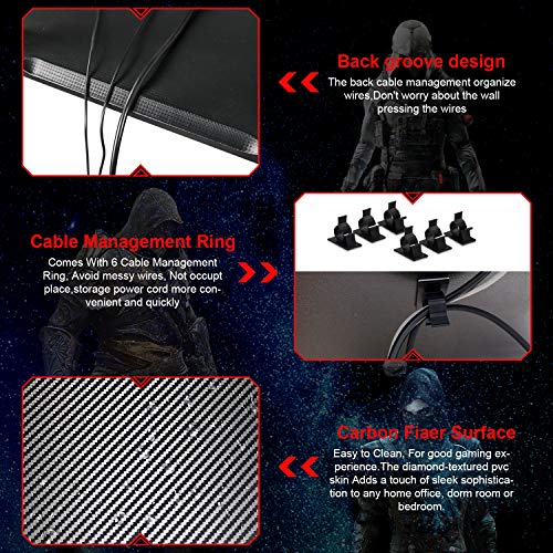 LAZZO X Type Computer Gaming Desk 41" Home Game Table Desk with Display Support Plate, Cup Holder and Headphone Hook,Gamer Workstation, Curved Front Desktop,Red & Black Design(41" Wx23.5 D)