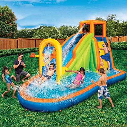 BANZAI Plummet Falls Adventure Inflatable Backyard Kids Water Slide and Pool