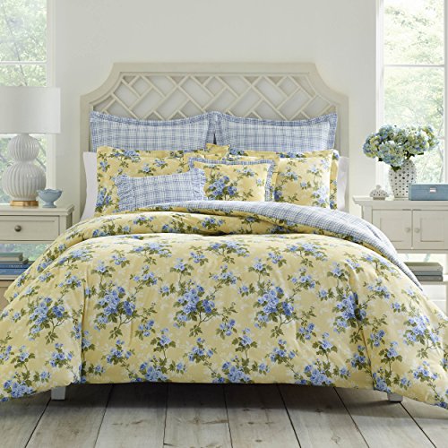 Laura Ashley Home | Cassidy Collection | 5pc Luxury Ultra Comforter, All Season Premium Bedding Set, Stylish Delicate Design for Home Décor, Twin, Soft Yellow