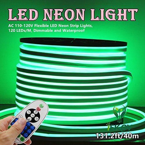 LED NEON IEKOV AC 110-120V Strip Lights 120 LEDs/M Dimmable Waterproof 2835 SMD Rope Remote Controller 131.2ft/40m