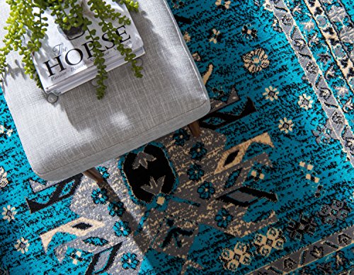 Unique Loom Taftan Collection Geometric Tribal Turquoise Area Rug (9' 10 x 13' 0)