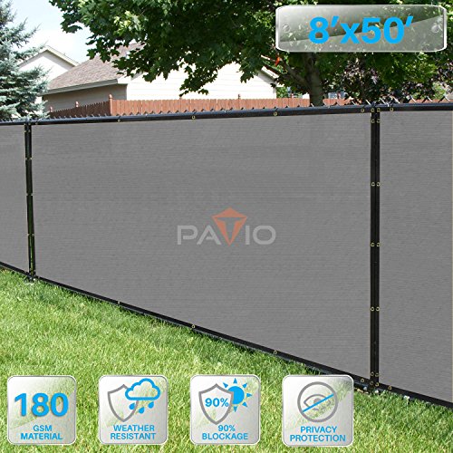 Patio Fence Privacy Screen 8'x50', Pergola Shade Cover Canopy Sun Block,180 GSM, 90% Privacy Blockage (Light Gray)