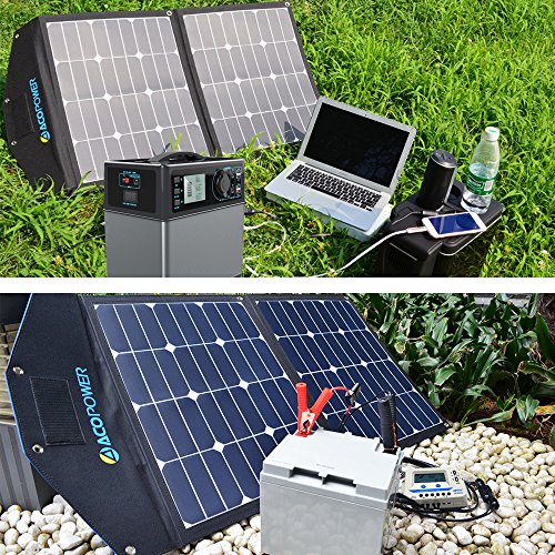 ACOPOWER 80W Foldable Solar Panel, 12V Portable Solar Kit with 10A LCD Charge Controller in Suitcase