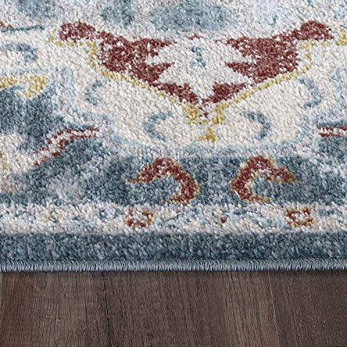 KSANA Soft Runner Rug, 8' x 10' Area Rug, Luxury Carpets for Living Room, Bedroom and Hallway (White Sand/Insignia Blue)